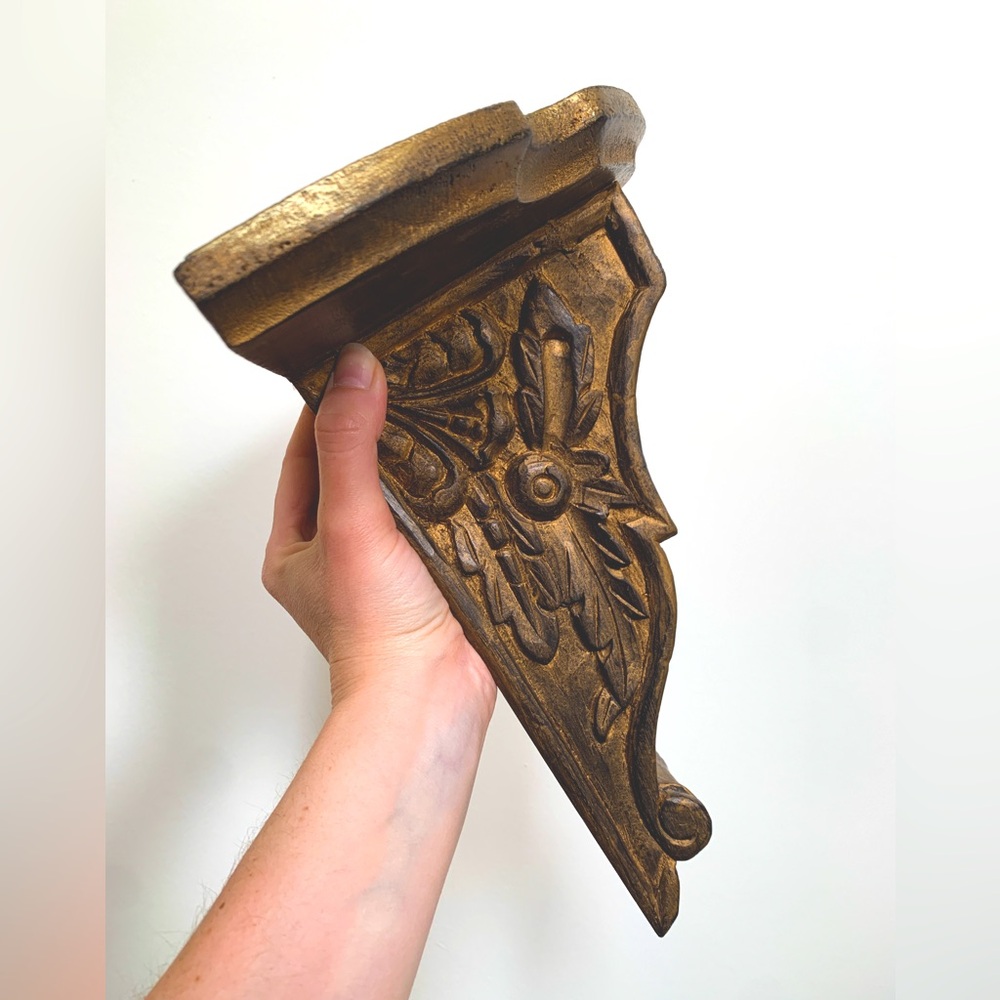 Gold Carved Painted Solid Wood Indian Corbel Shelf Boho Style Home Decor